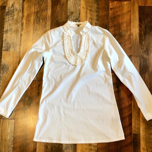 ADRIENNE VITTADINI White Pleated Bib Neck Tunic - Picture 2 of 6